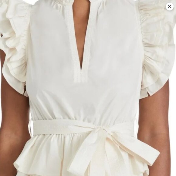 NWOT Ulla Johnson Honoria belted ruffled cotton-poplin mini dress in White Sz 8 - Picture 7 of 7